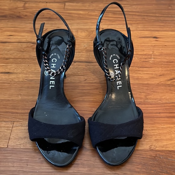 Chanel Black Ankle Strap Heels 39.5 - Picture 2 of 10